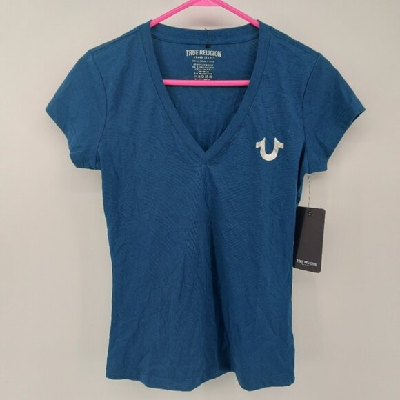 True Religion Blue V Neck T Shirt Size XS True Religion Buddha V-Neck - Picture 2 of 5